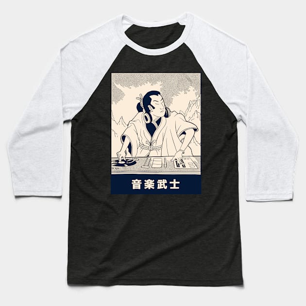 Samurai Japanese DJ Party Remix Music Baseball T-Shirt by OfCA Design